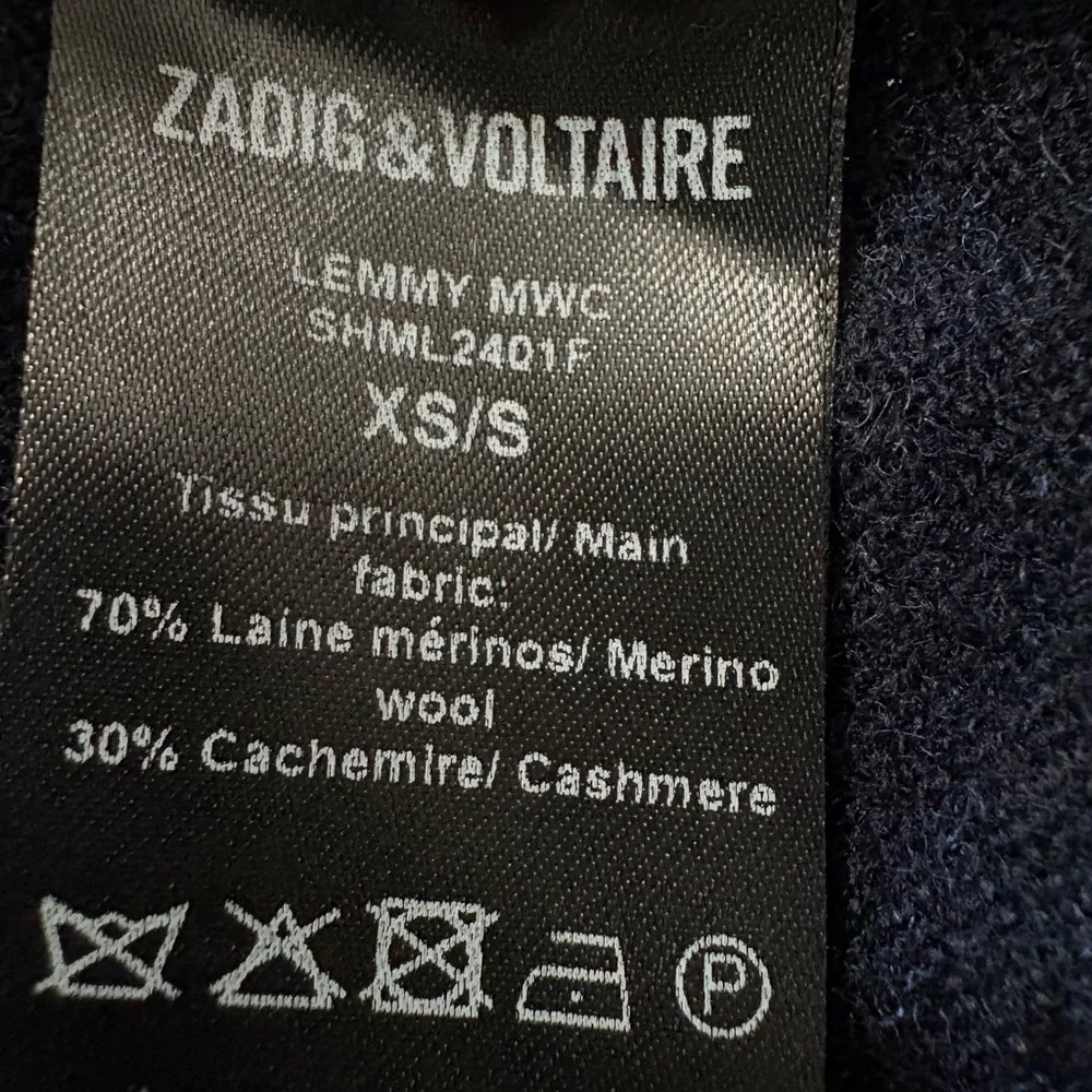 Zadig & Voltaire Lemy Navy Sweater Open Front Cardi w Stud Detail Down Sleeves - Picture 9 of 13